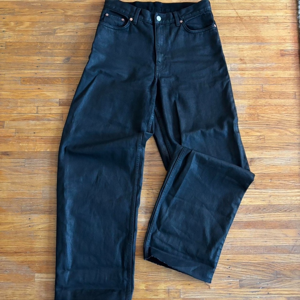 Weekday Rail Wax Coated black denim Jeans